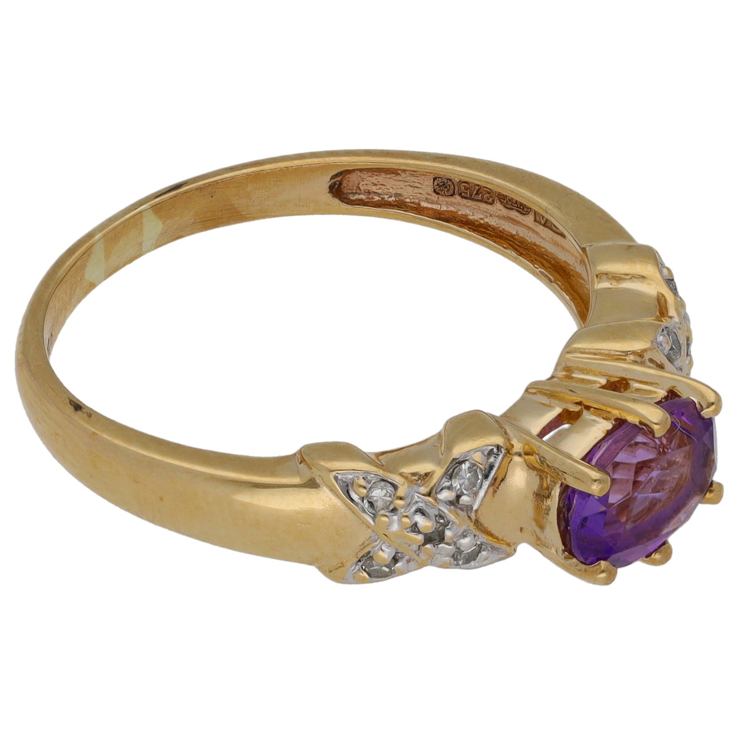 9ct Gold Amethyst & 0.05ct Diamond Dress/Cocktail Ring Size N