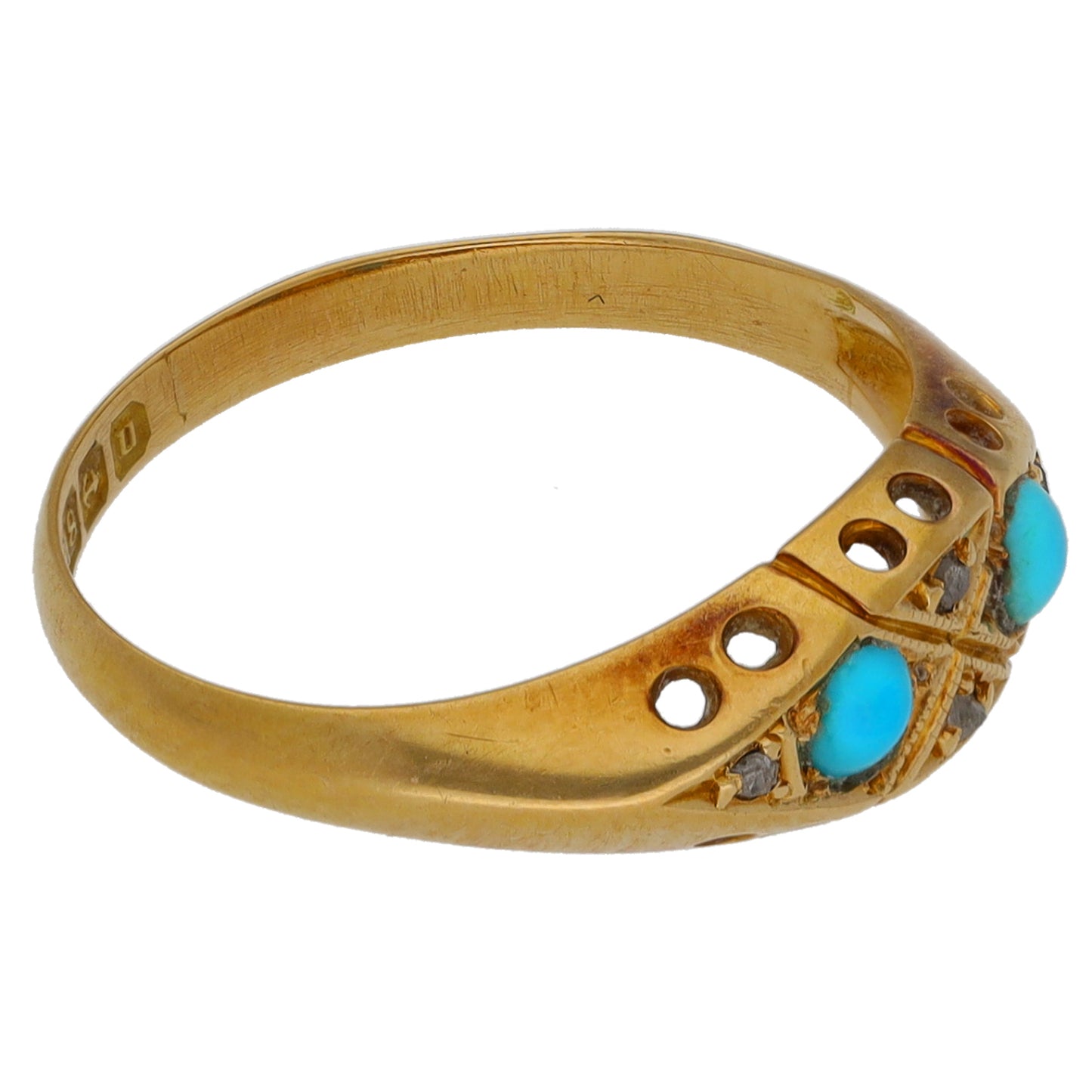 18ct Gold Turquoise & 0.01ct Diamond Stone Set Ring Antique & Vintage Size L