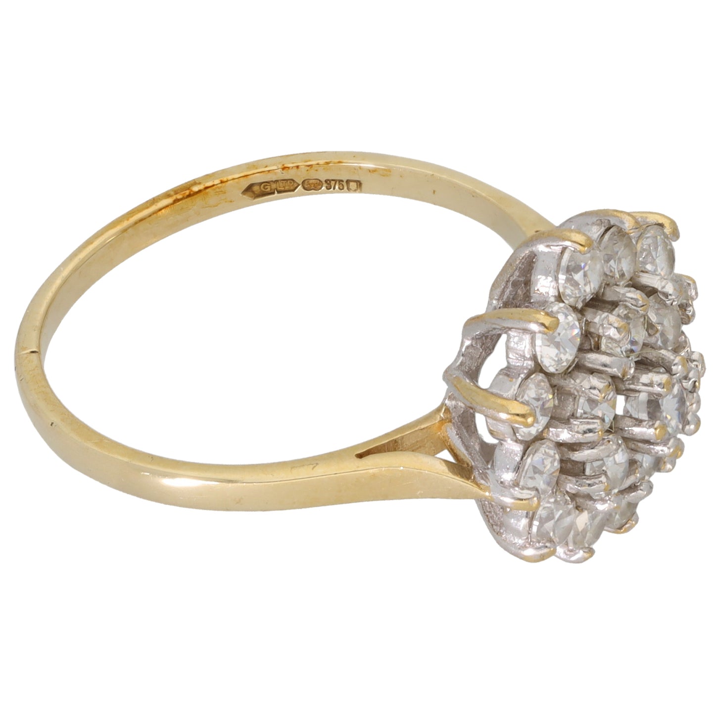 9ct Gold Cubic Zirconia Cluster Ring Size O