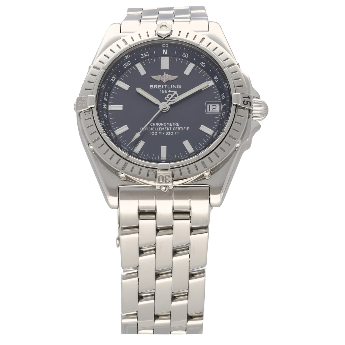 Breitling Wings automatic 38mm stainless steel watch with dark dial and metal bracelet