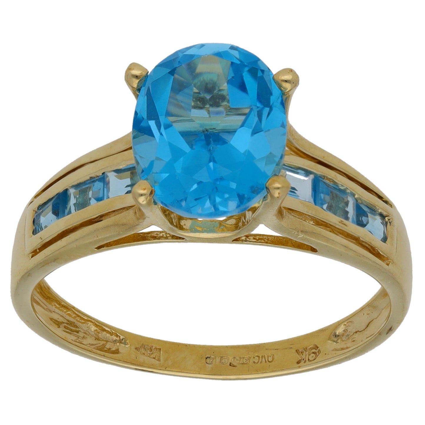 9ct Gold Topaz Single Stone Ring with Accent Stones Size S