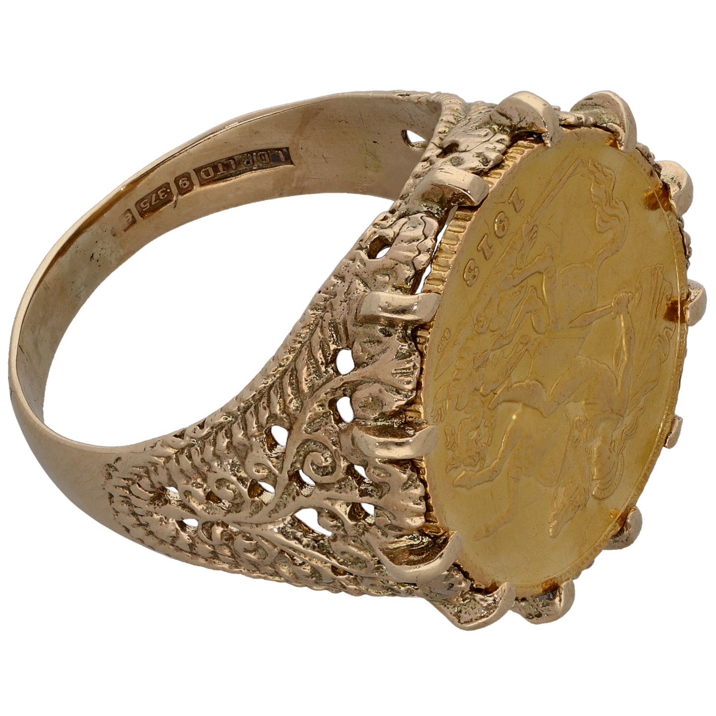 9ct Gold Half Sovereign Coin Ring Size V