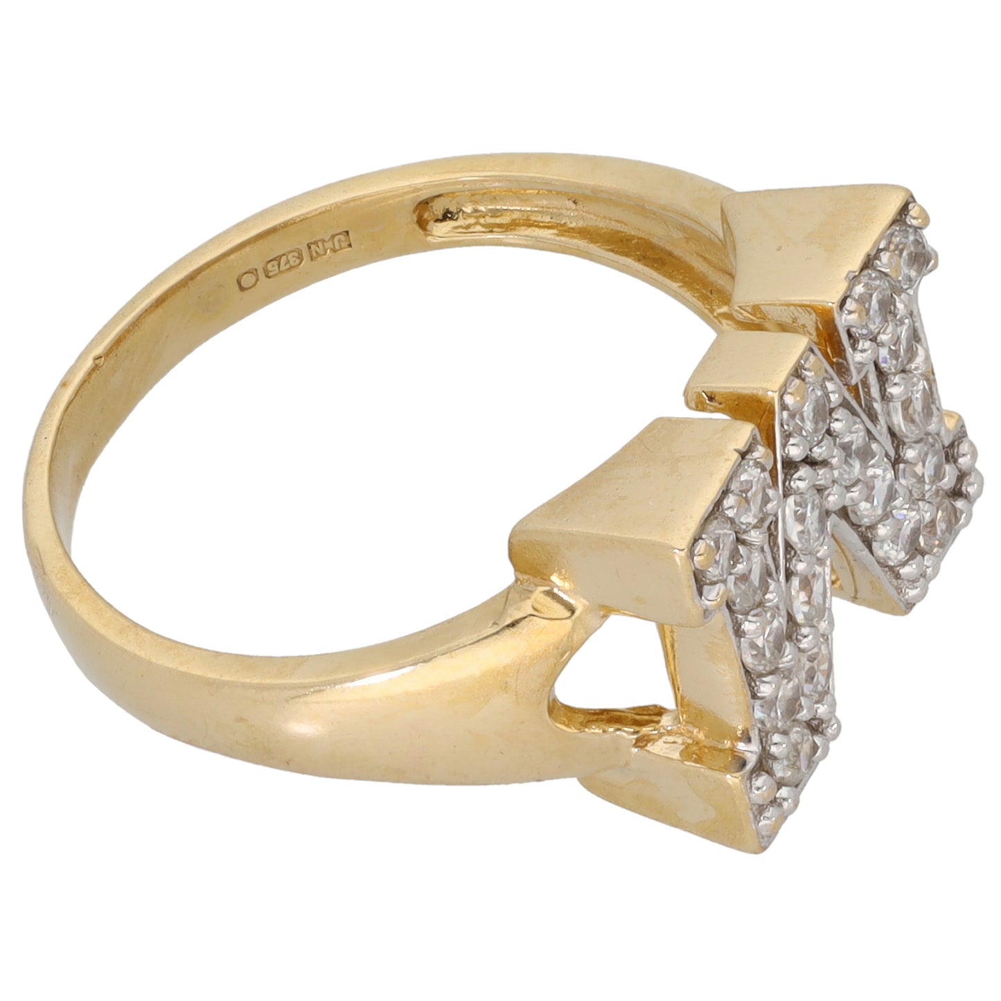 9ct Gold Cubic Zirconia Initial 'M' Ring Size N