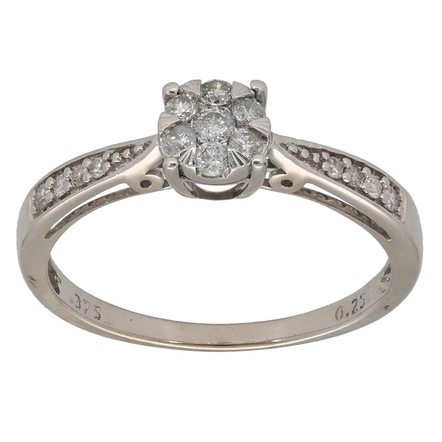 9ct White Gold 0.25ct Diamond Cluster Ring Size P