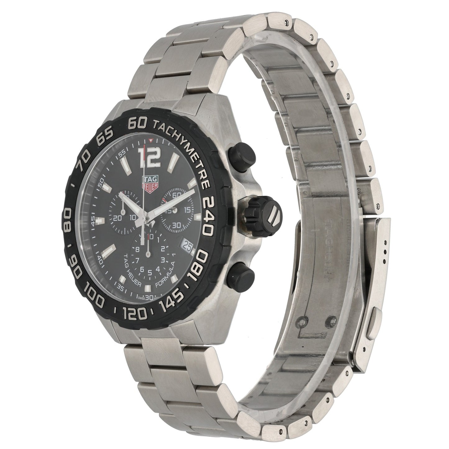 Tag Heuer Formula 1 CAZ1010 stainless steel watch with black chronograph dial and subdials, link bracelet