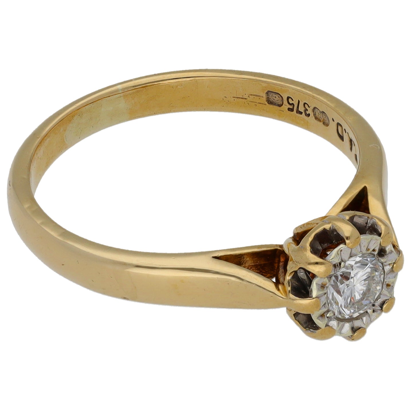 9ct Gold 0.18ct Diamond Solitaire Ring Size L