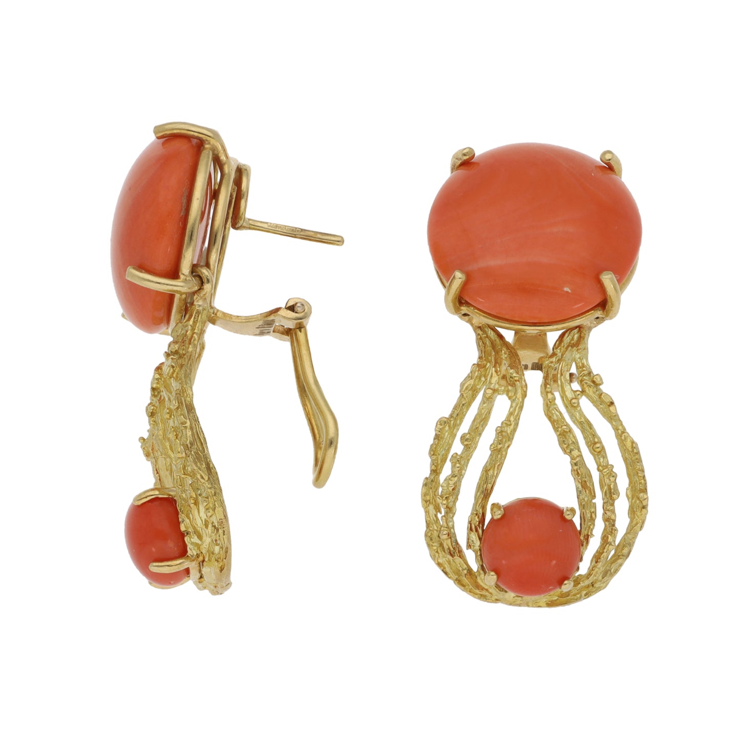 18ct Gold Coral Earrings, Necklace & Bracelet Jewellery Set