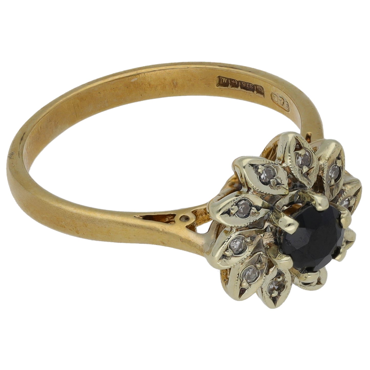 9ct Gold Sapphire & 0.05ct Diamond Dress/Cocktail Ring Size M