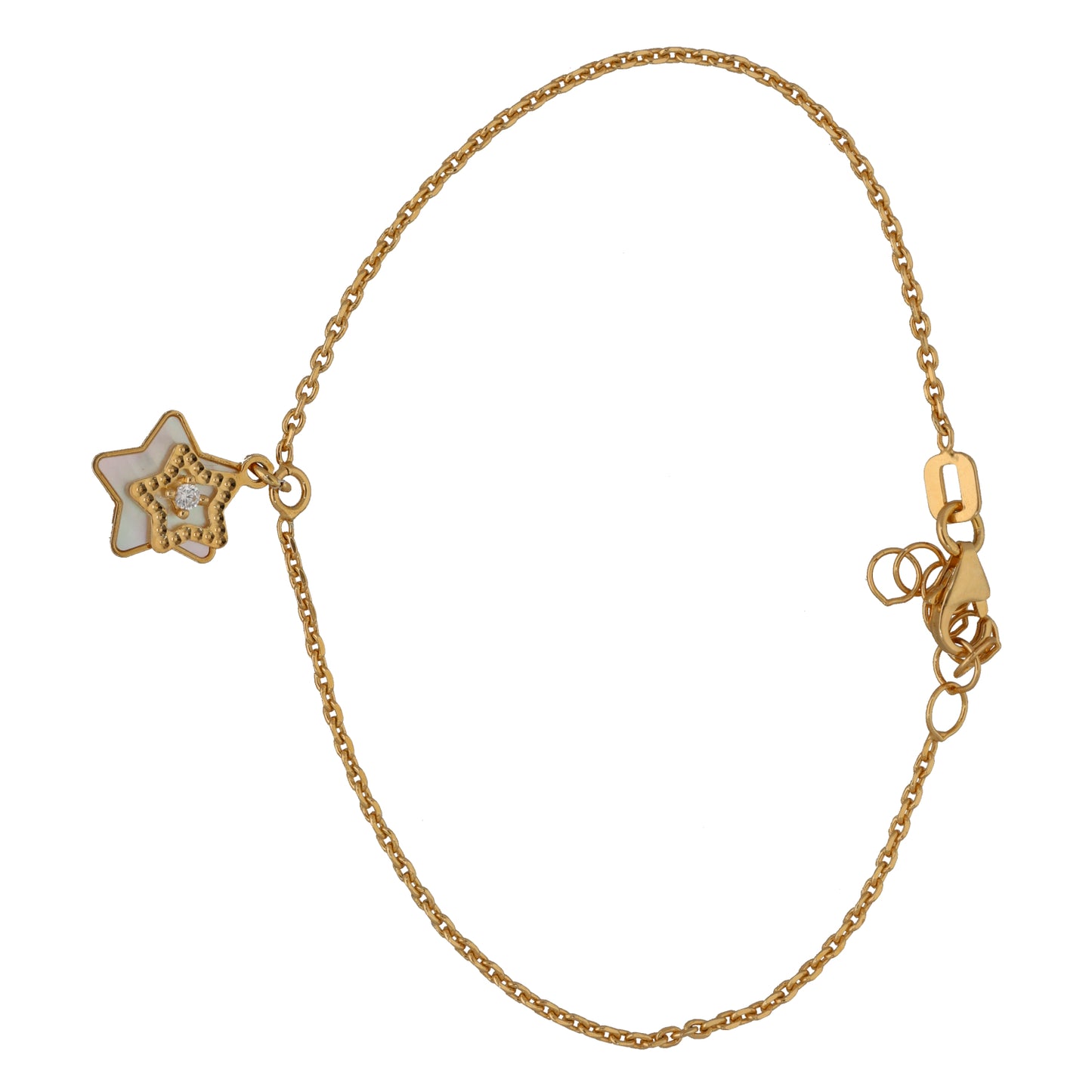 New 9ct Gold Cubic Zirconia & Mother Of Pearl Star Bracelet