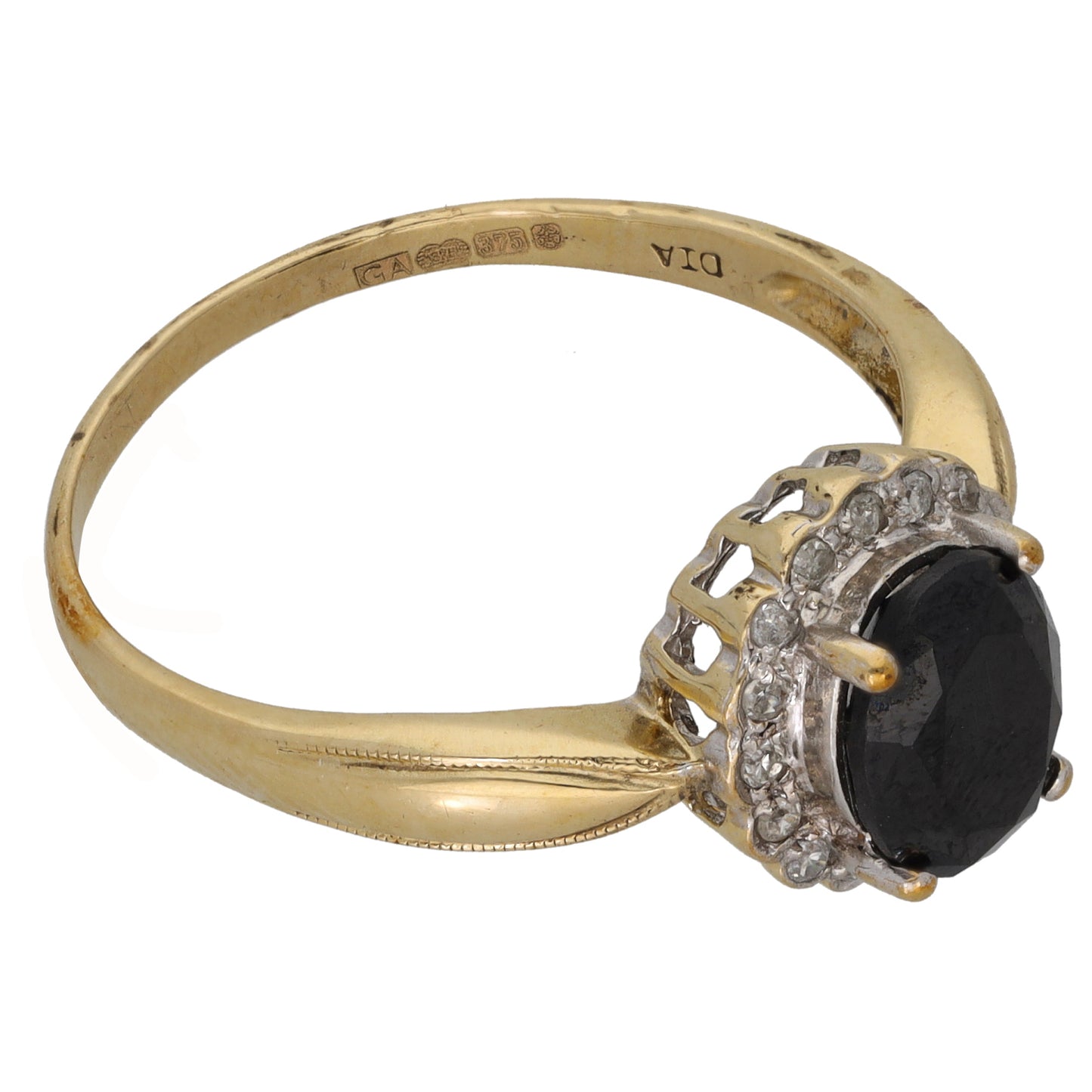 9ct Gold Sapphire & 0.08ct Diamond Dress/Cocktail Ring Size Y