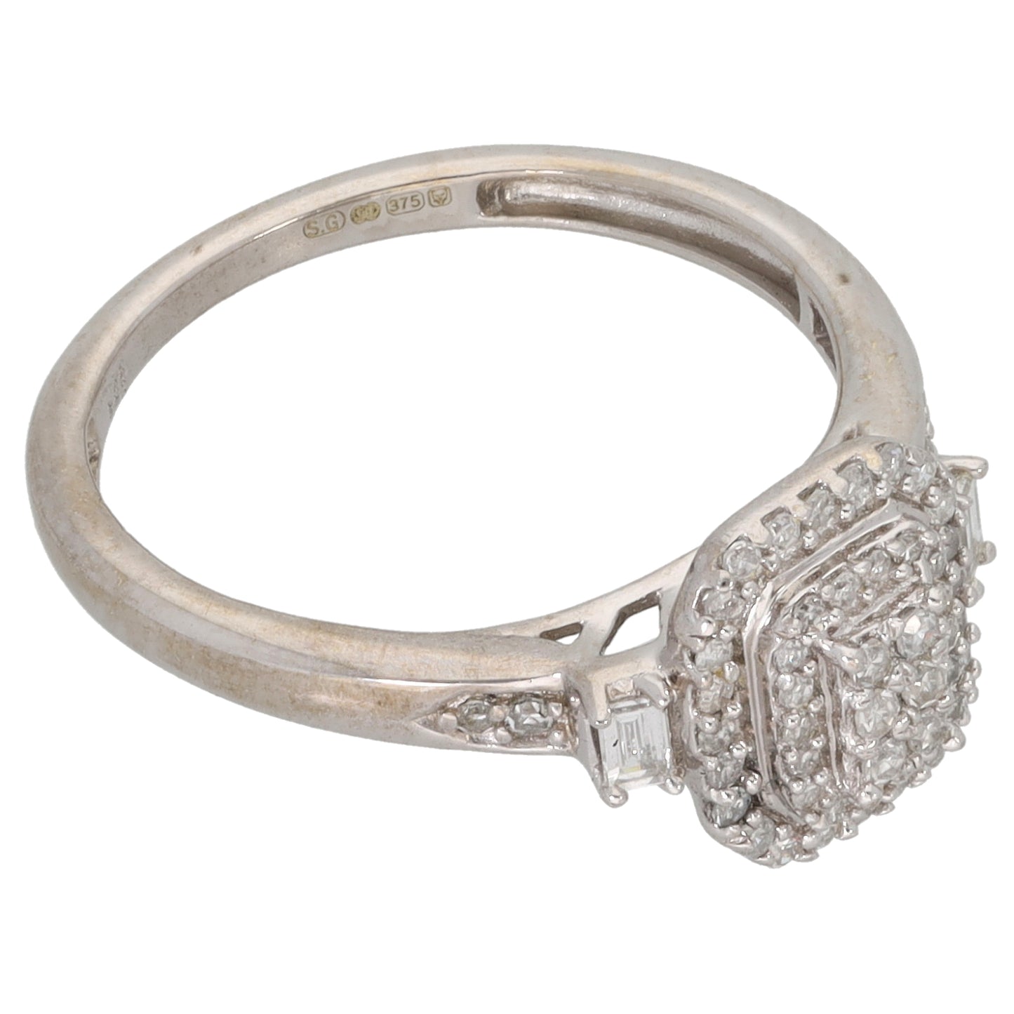 9ct White Gold 0.255ct Diamond Cluster Ring Size L