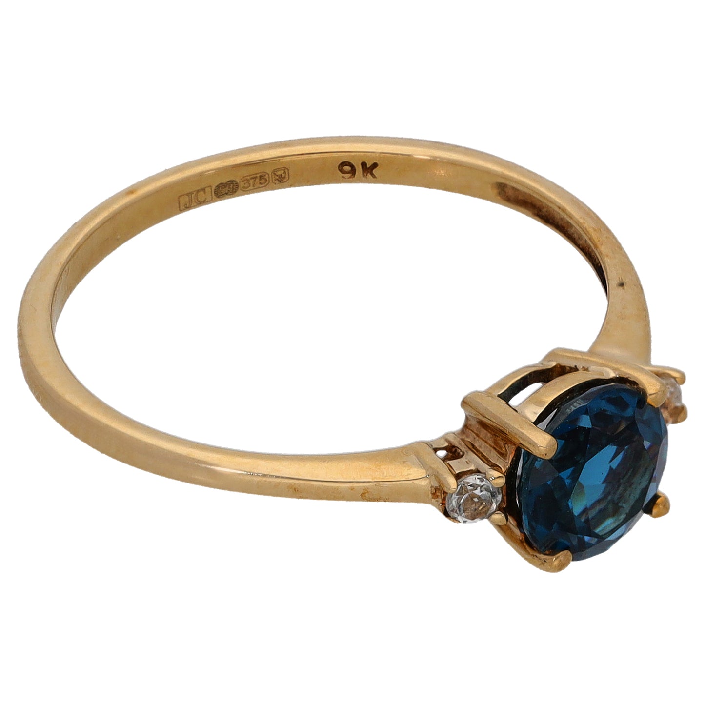 9ct Gold Topaz & Imitation Single Stone Ring With Accents Size O