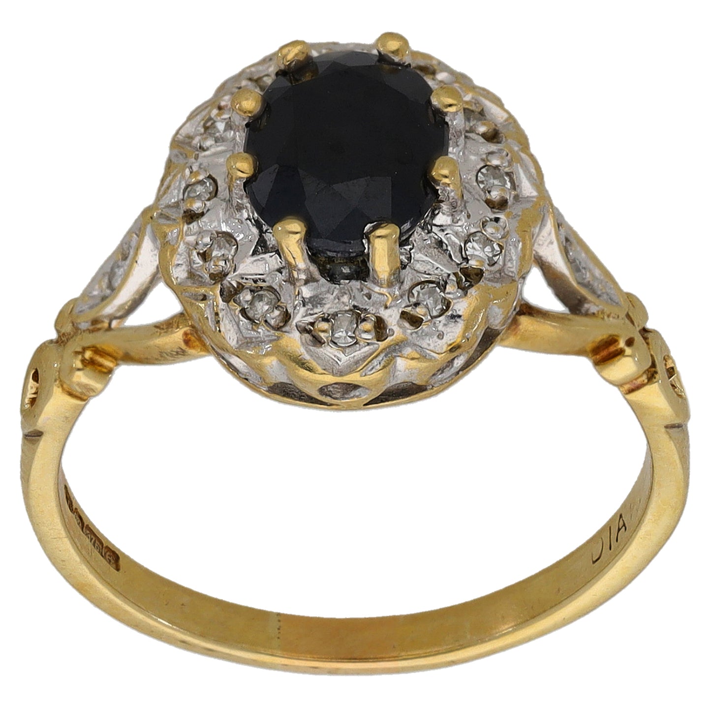 9ct Gold Sapphire & 0.06ct Diamond Dress/Cocktail Ring Size P