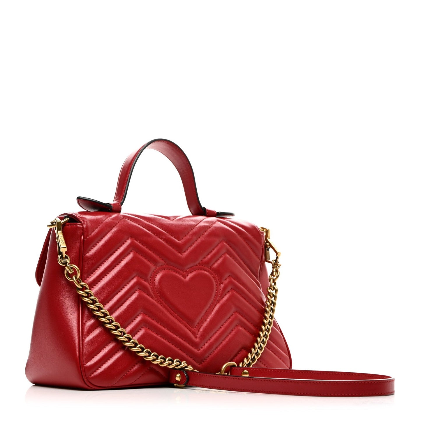 Gucci GG Marmont Small Top Handle Calfskin Matelasse Leather Bag - Hibiscus Red