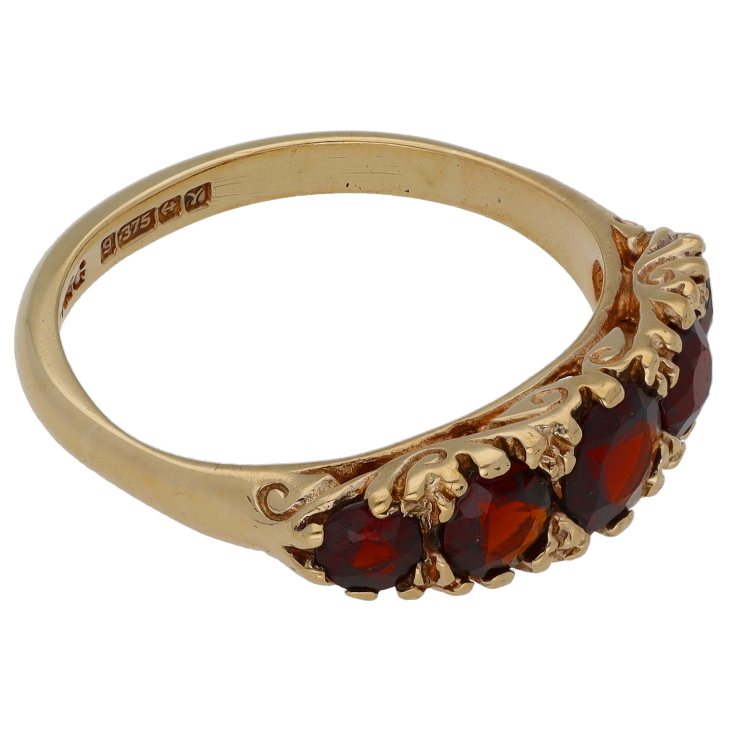 9ct Gold Garnet Half Eternity Ring Size O