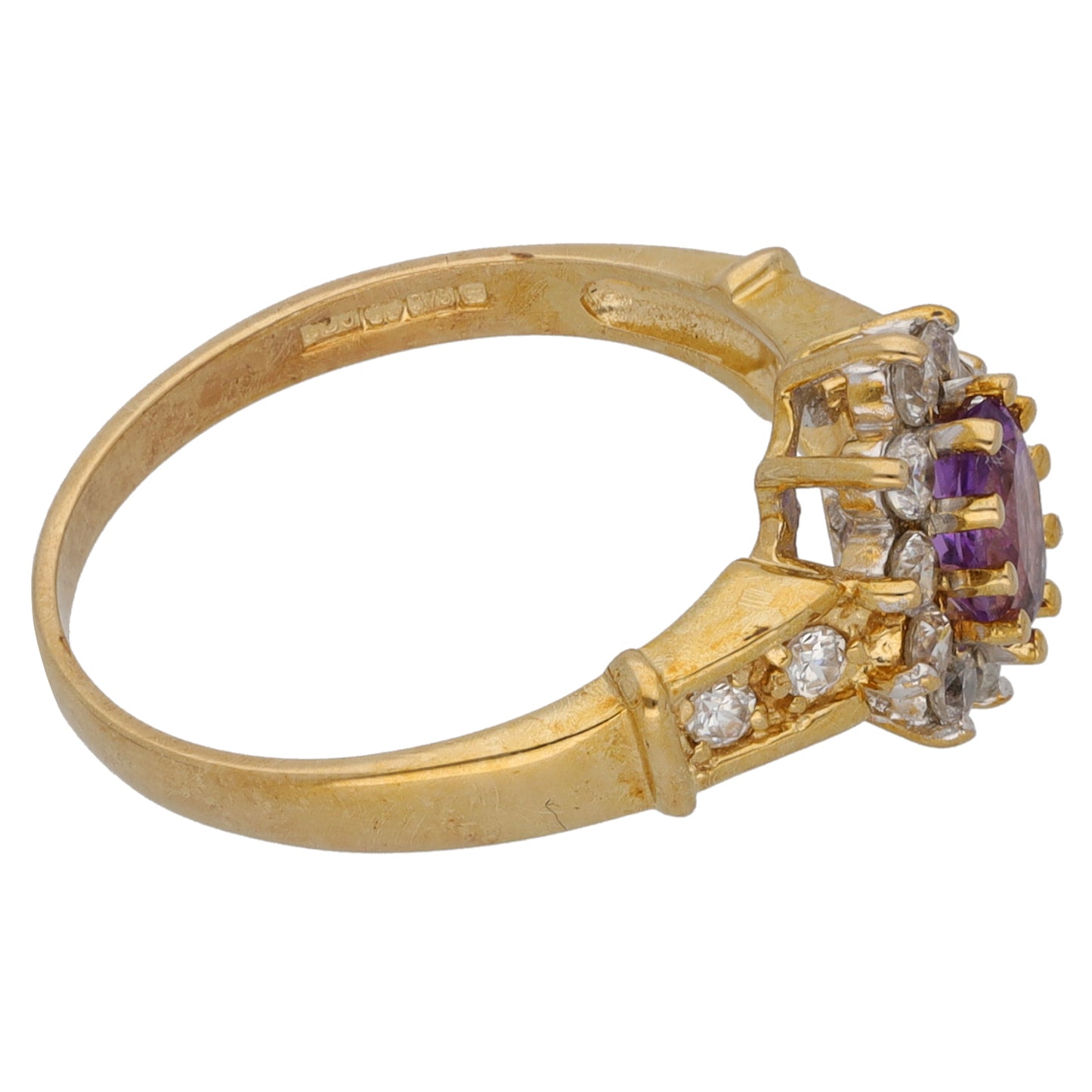 9ct Gold Amethyst & Cubic Zirconia Cluster Ring Size M