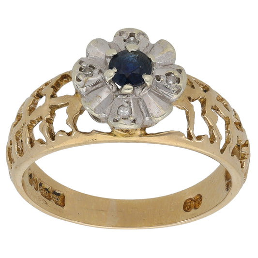 9ct Gold Sapphire & 0.02ct Diamond Dress/Cocktail Ring Size L