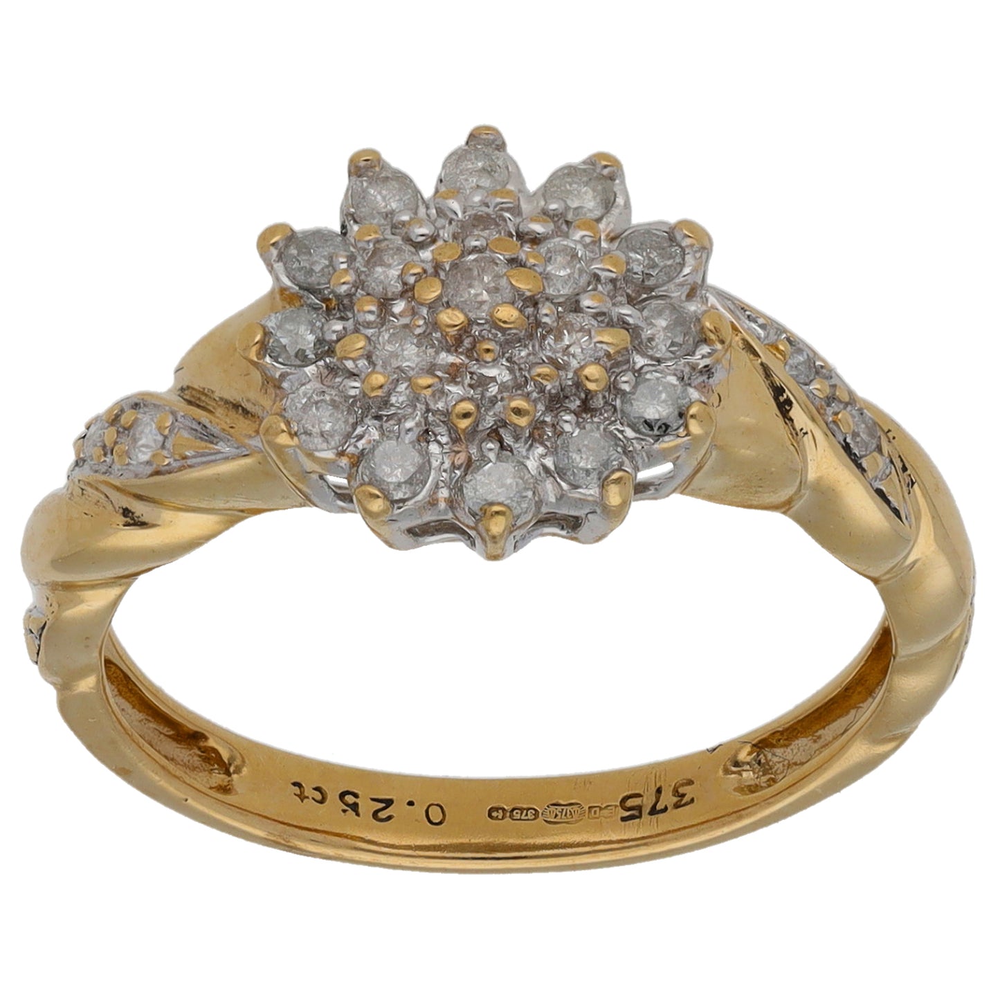 9ct Gold 0.25ct Diamond Cluster Ring Size M