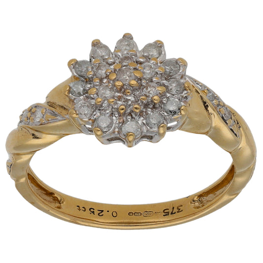 9ct Gold 0.25ct Diamond Cluster Ring Size M