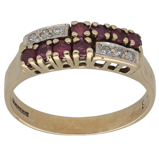 9ct Gold 0.06ct Diamond & Ruby Dress/Cocktail Ring Size O