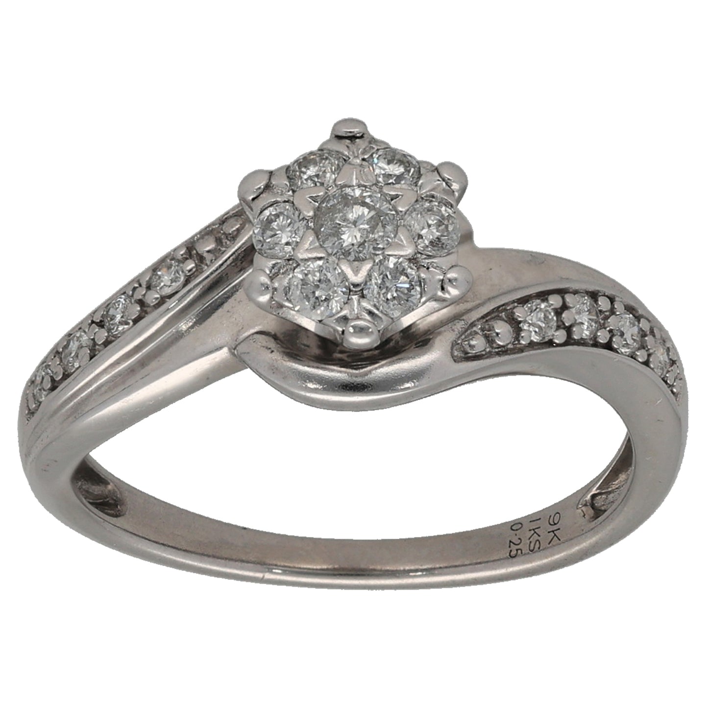 9ct White Gold 0.25ct Diamond Cluster Ring Size M