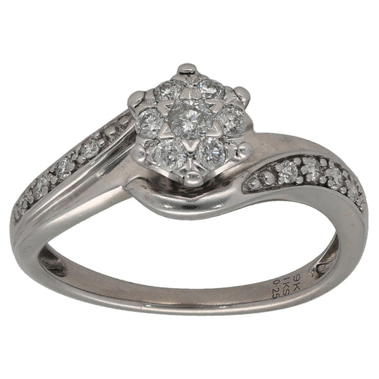 9ct White Gold 0.25ct Diamond Cluster Ring Size M