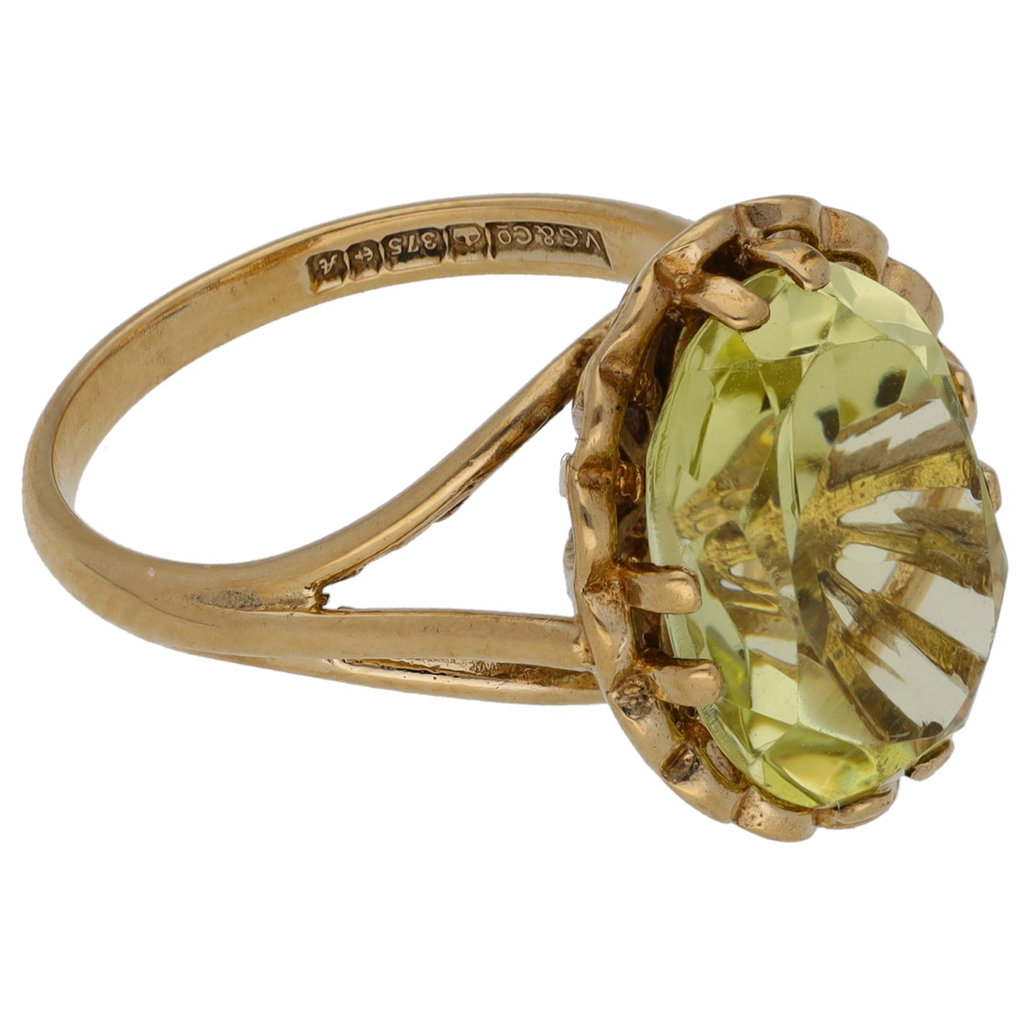 9ct Gold Green Quartz Single Stone Ring Size M
