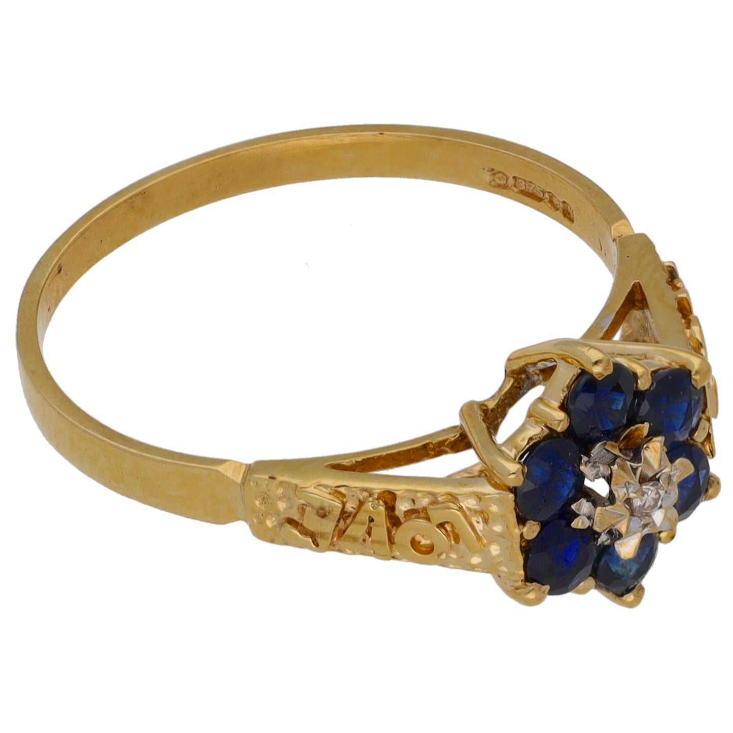 9ct Gold Sapphire & 0.005ct Diamond Cluster Ring Size N