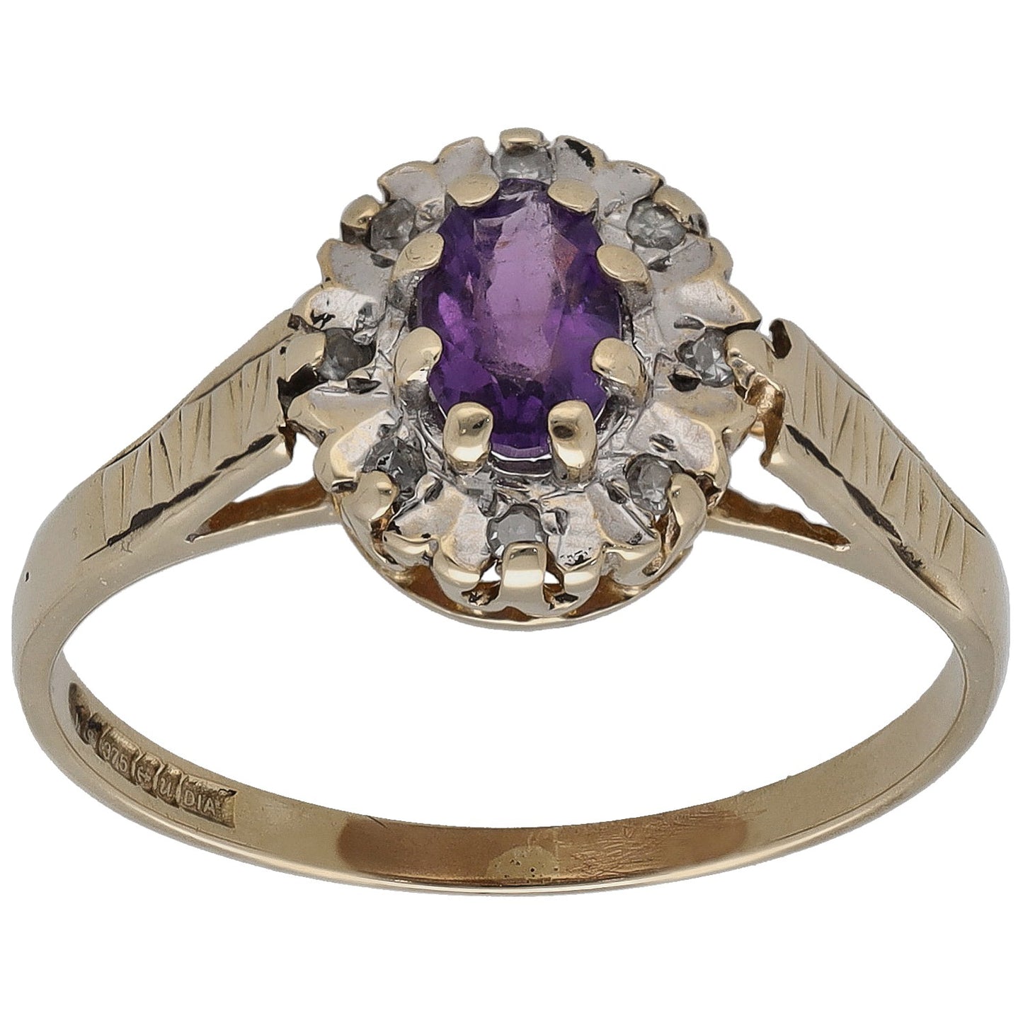 9ct Gold Amethyst & 0.04ct Diamond Dress/Cocktail Ring Size P