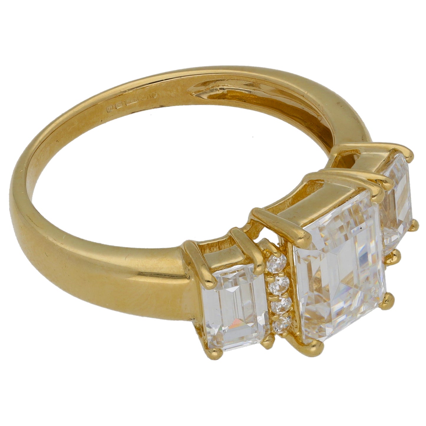 14ct Gold Cubic Zirconia Three Stone Ring Size T