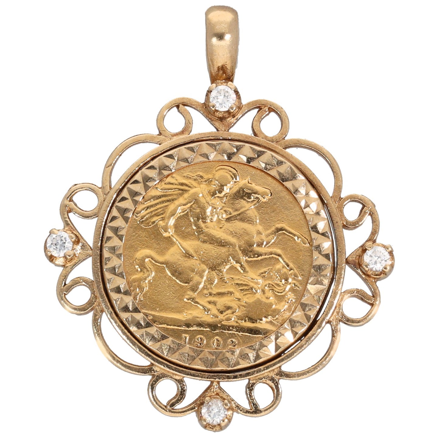 9ct Gold Half Sovereign Cubic Zirconia Coin Pendant