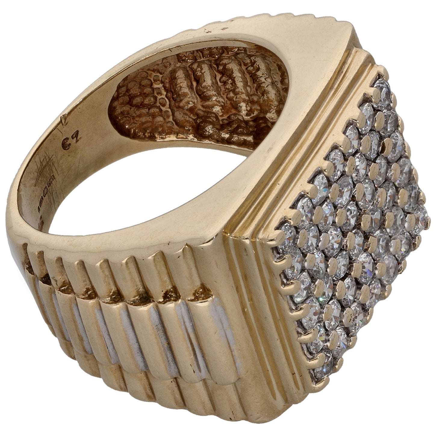 9ct Gold Cubic Zirconia Patterned Signet Ring Size V