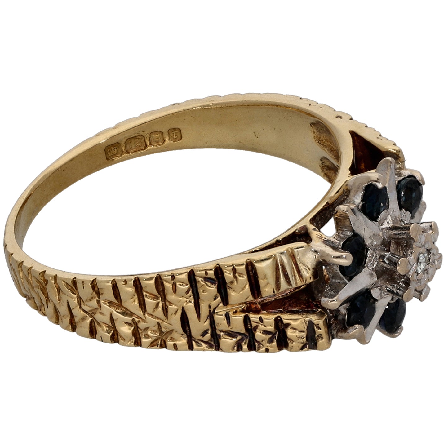 18ct Gold Sapphire & 0.01ct Diamond Dress/Cocktail Ring Size M