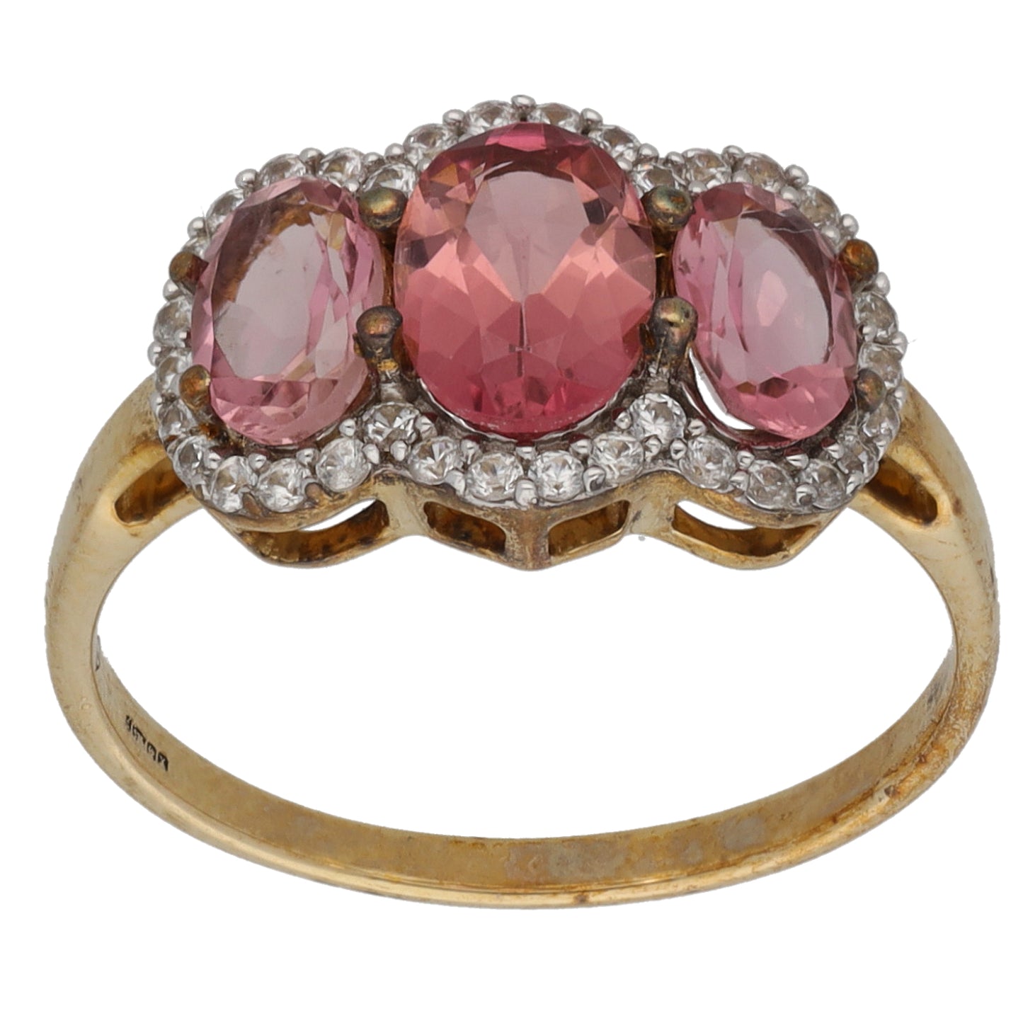 9ct Gold Tourmaline & Imitation Gems Dress/Cocktail Ring Size N