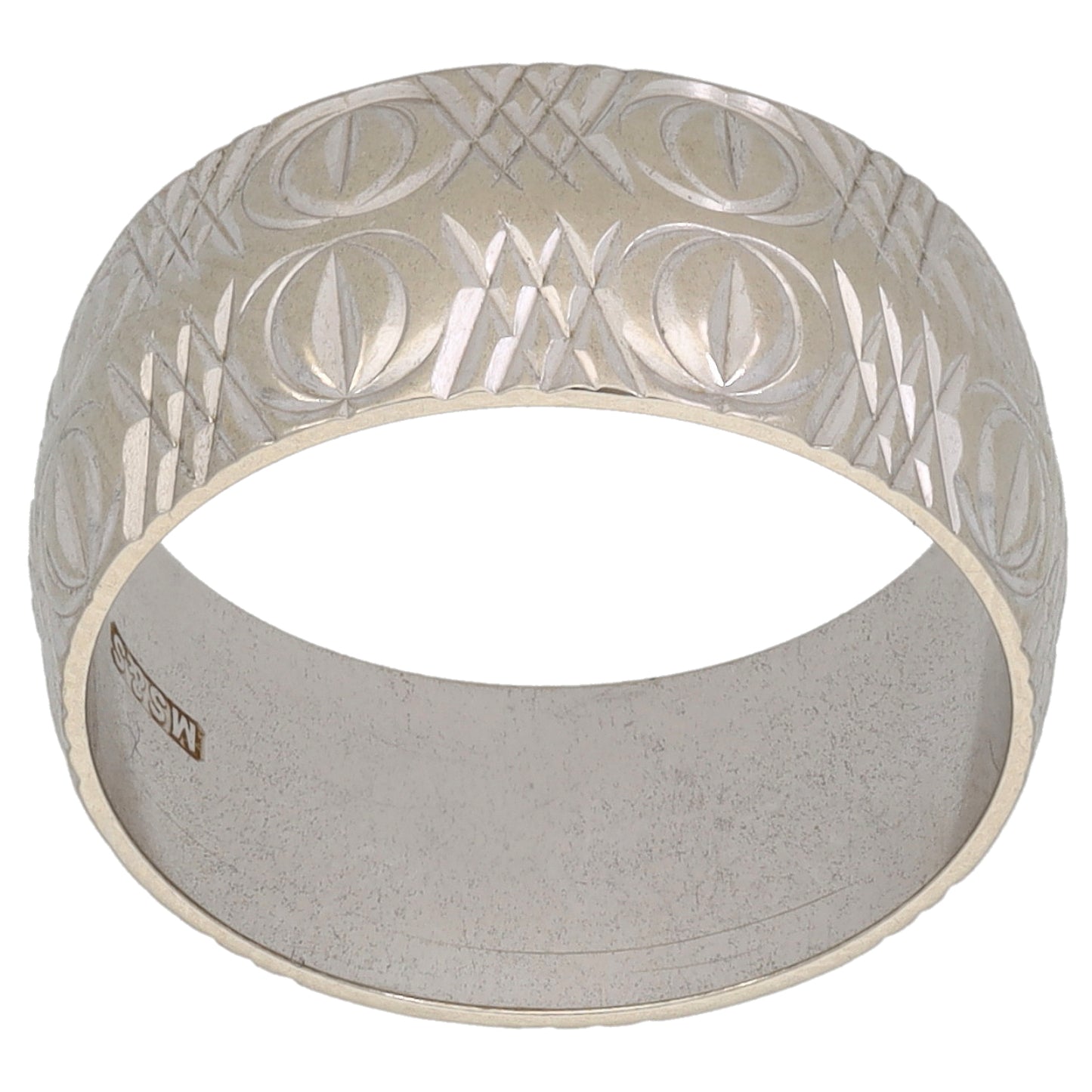 9ct White Gold Patterned Wedding Ring Size L