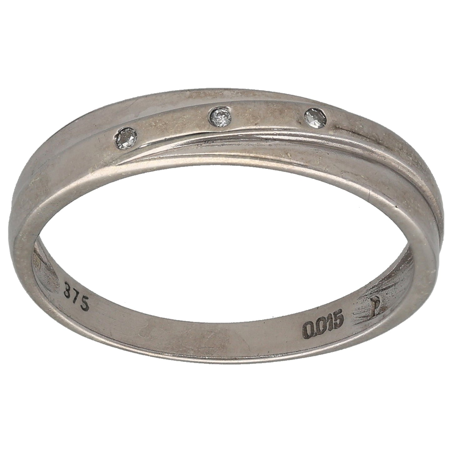 9ct White Gold 0.015ct Diamond Trilogy Ring Size P