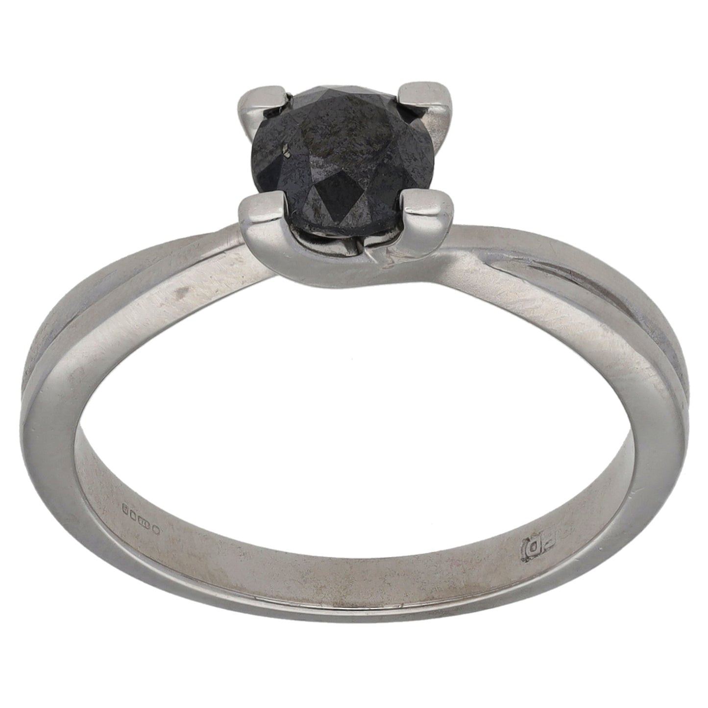 9ct White Gold 0.70ct Black Diamond Solitaire Ring Size M