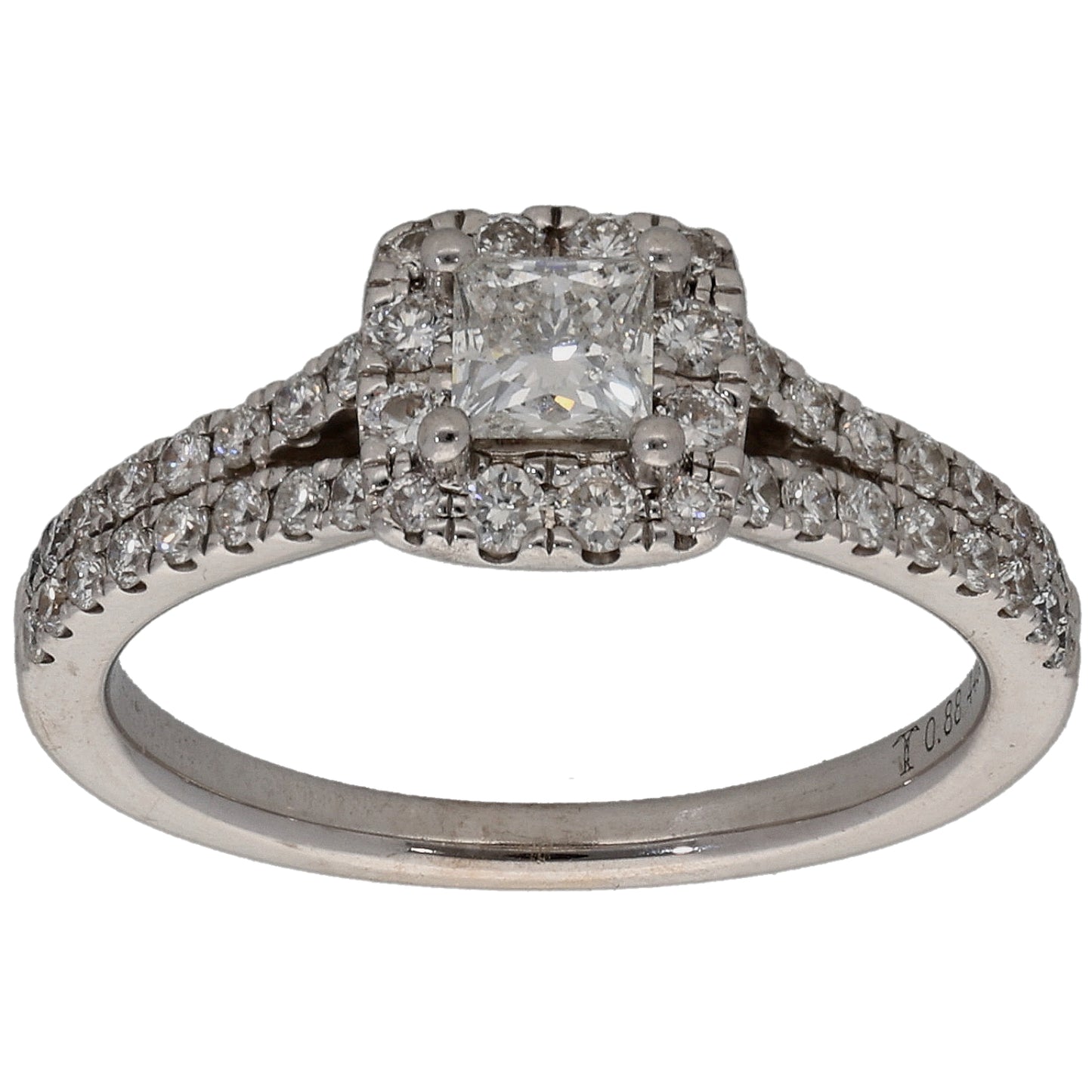 18ct White Gold 0.88ct Diamond Cluster Ring Size N