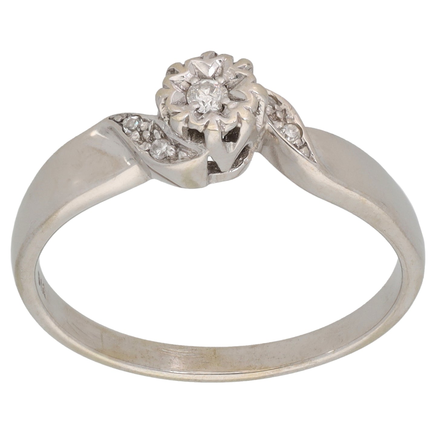 9ct White Gold 0.05ct Diamond Solitaire Ring With Accent Stones Size P