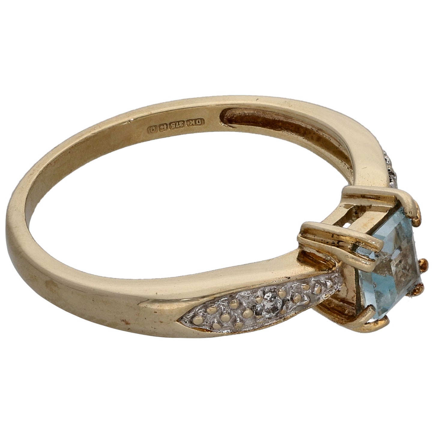 9ct Gold Topaz & White Topaz Single Stone Ring With Accents Size N