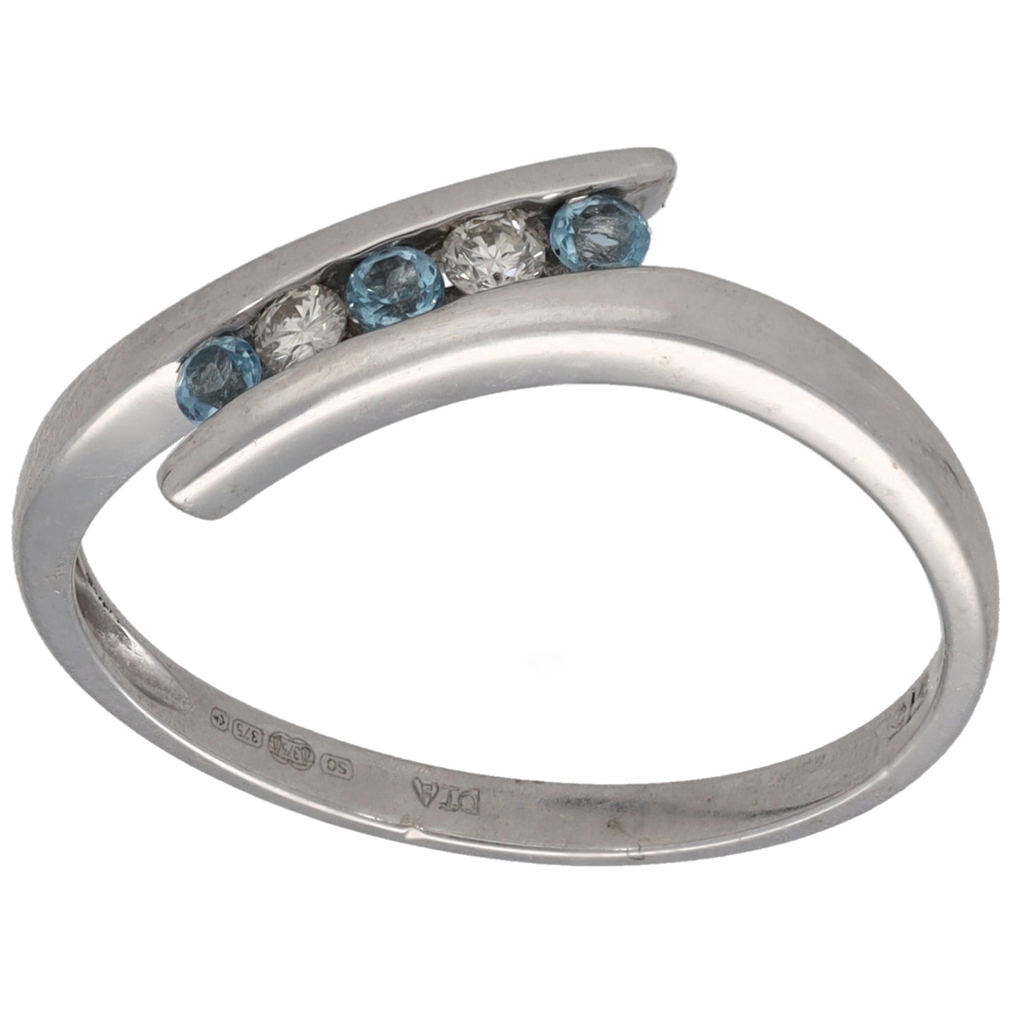 9ct Gold Topaz & 0.04ct Diamond Half Eternity Ring Size P