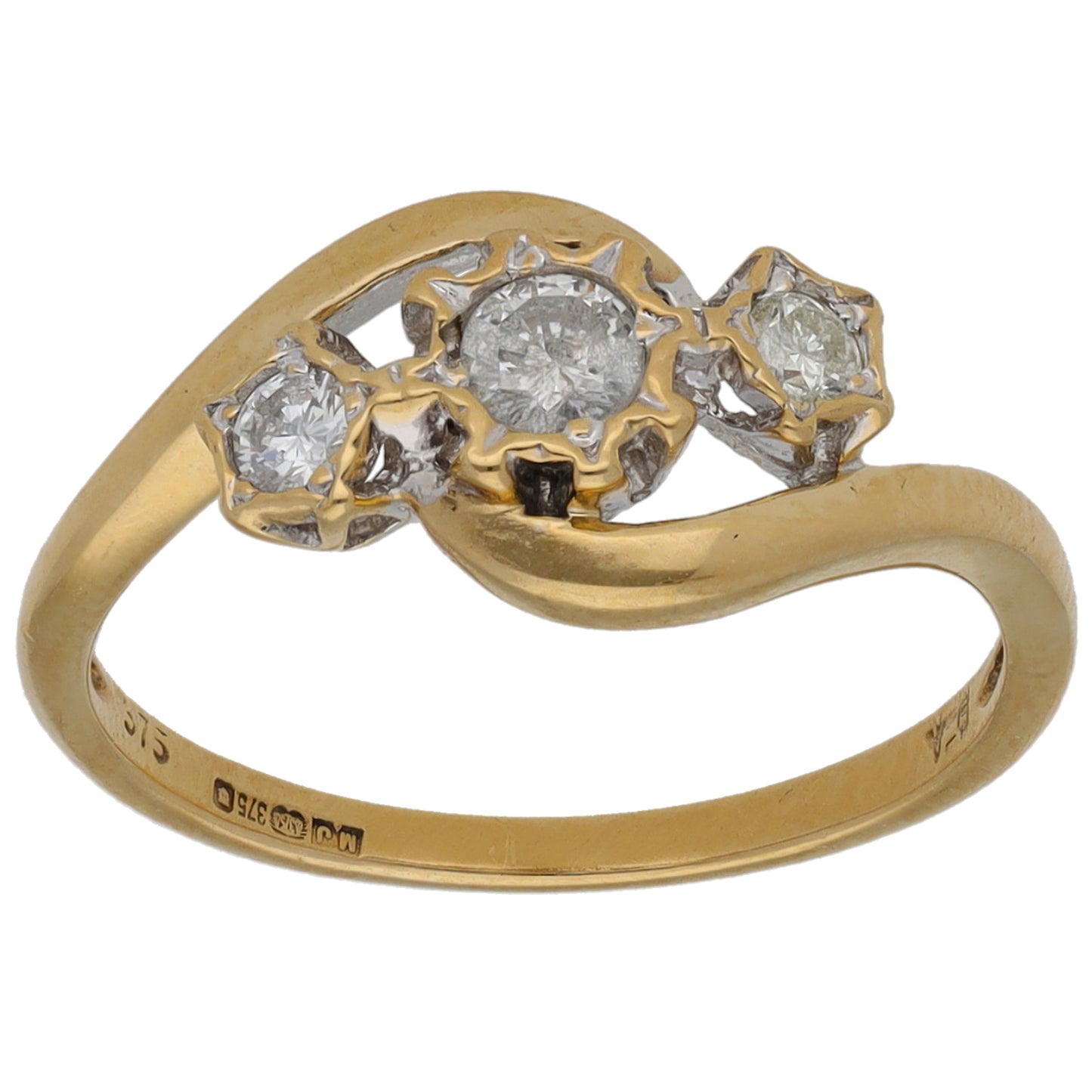 9ct Gold 0.25ct Diamond Trilogy Ring Size M