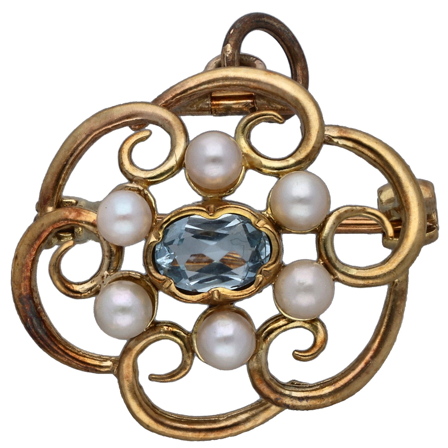 9ct Gold Topaz & Cultured Pearl Dress Brooch