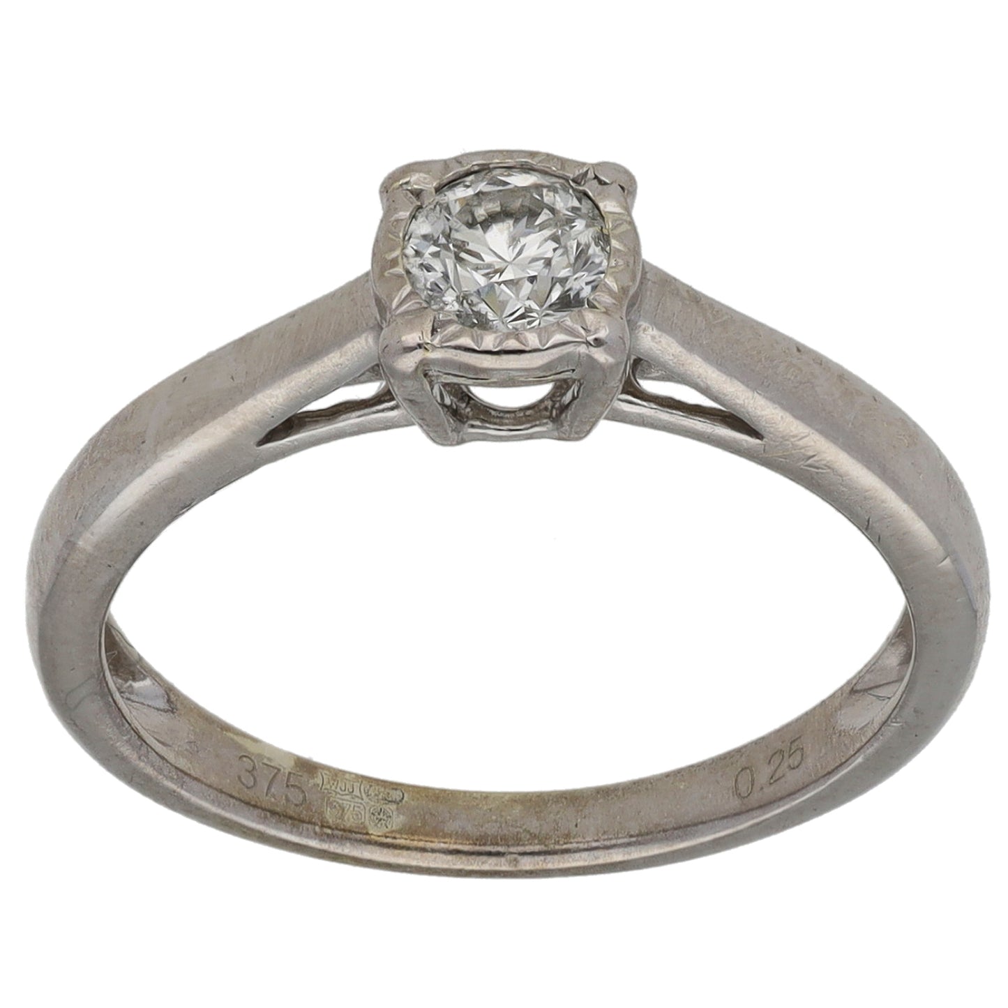 9ct White Gold 0.25ct Diamond Solitaire Ring Size L