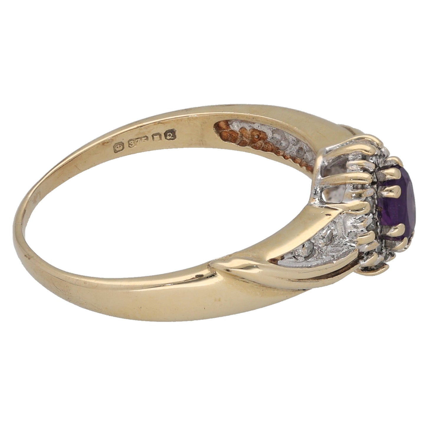 9ct Gold Amethyst & 0.08ct Diamond Dress/Cocktail Ring Size N