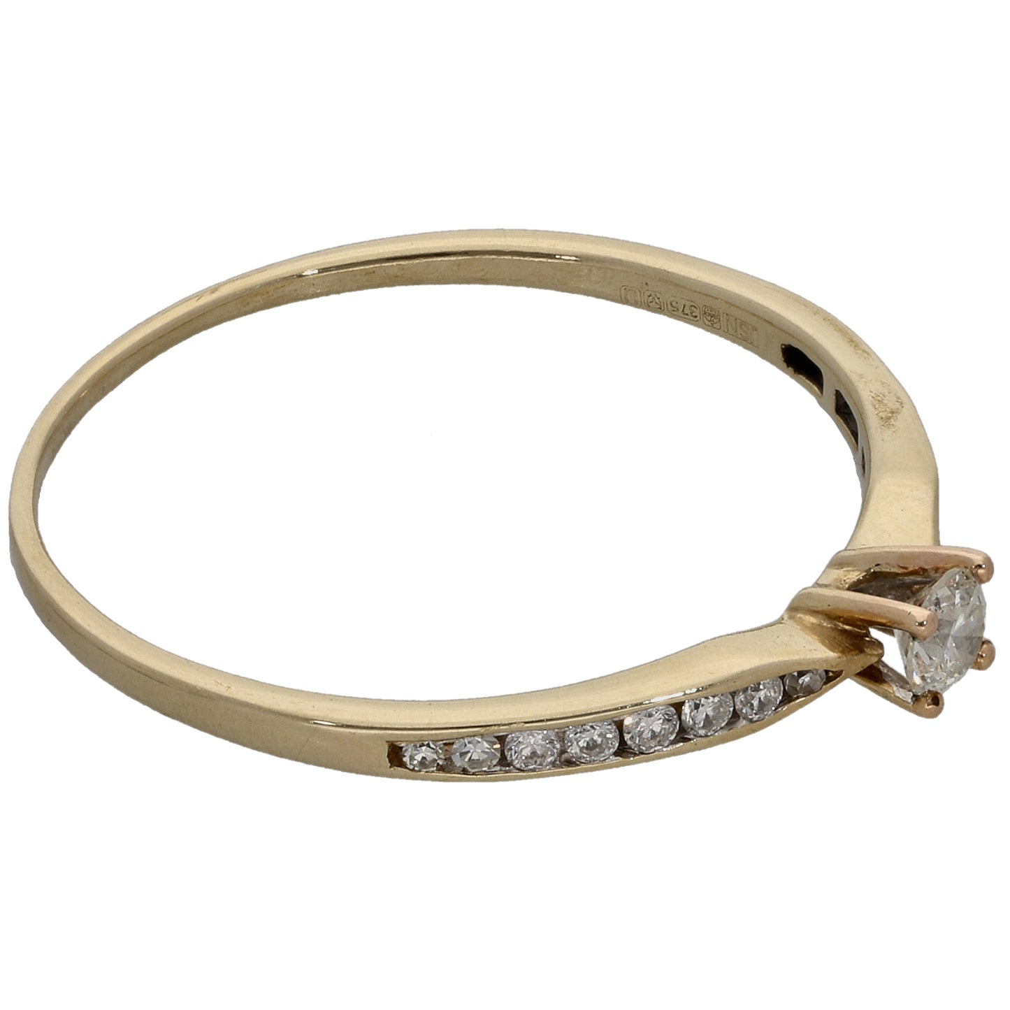 9ct Gold 0.18ct Diamond Solitaire Ring With Accent Stones Size T