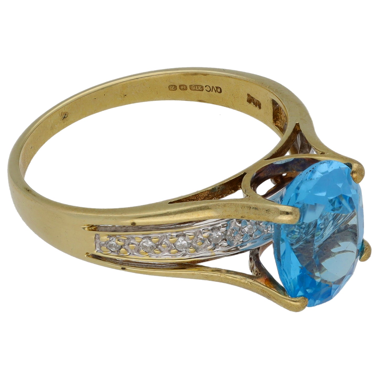 9ct Gold Topaz & 0.05ct Diamond Single Stone Ring With Accents Size O