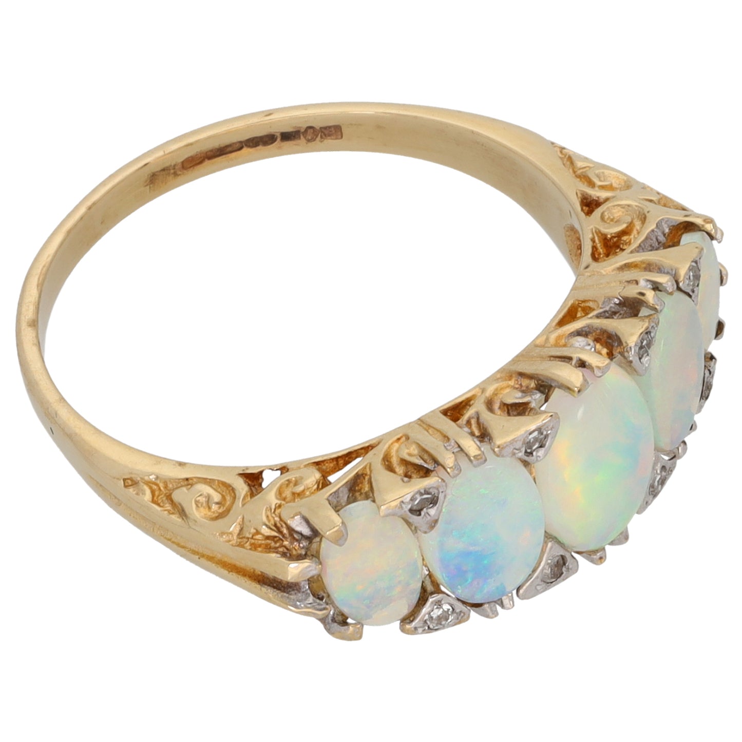 9ct Gold Opal & 0.04ct Diamond Dress/Cocktail Ring Size N