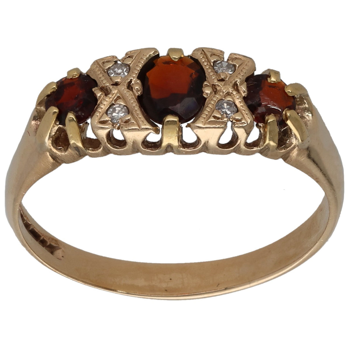 9ct Gold Garnet & 0.02ct Diamond Half Eternity Ring Size P