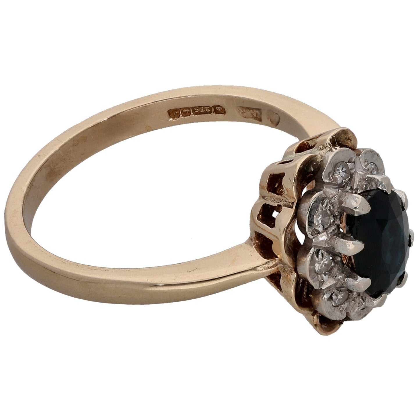9ct Gold Sapphire & 0.08ct Diamond Dress/Cocktail Ring Size N